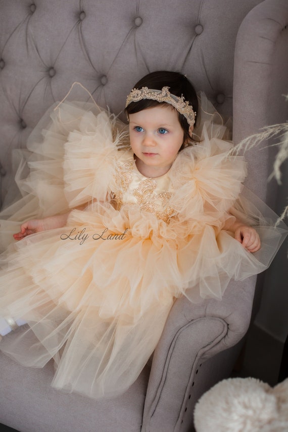 Peach Flower Girl Dress