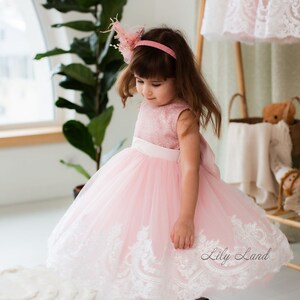 Pink Baby Birthday Dress Girl Communion Princess Dress Flower Girl Dress