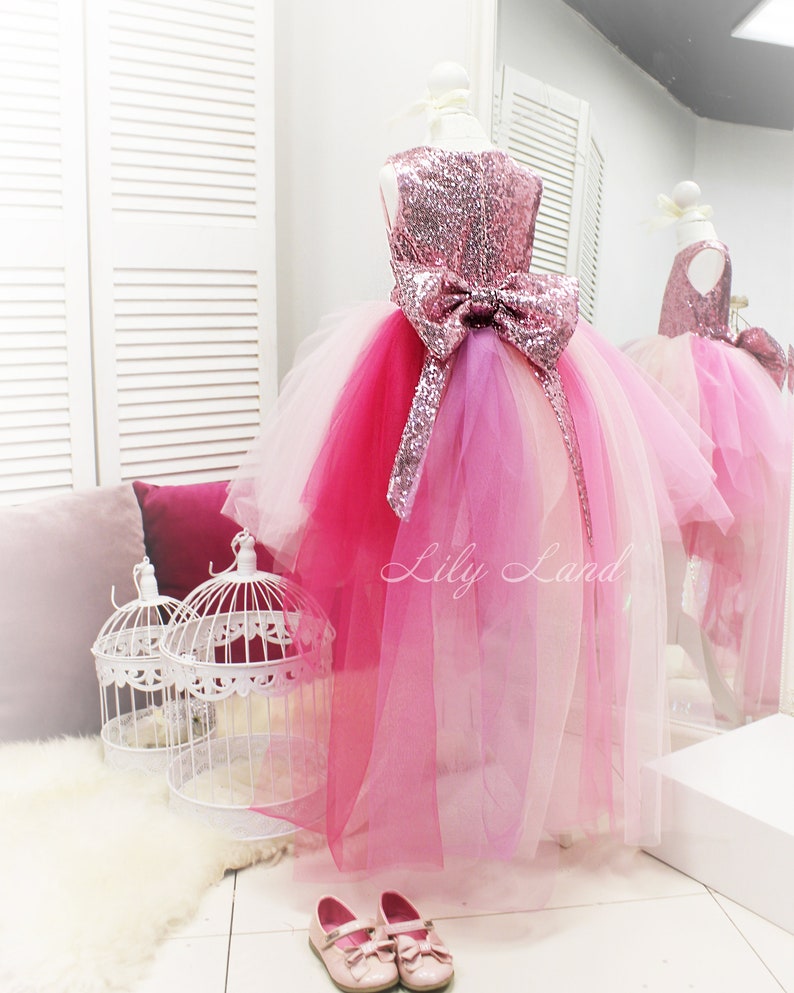 Sequin girls dress rose gold baby dress with train pink dress Etsy