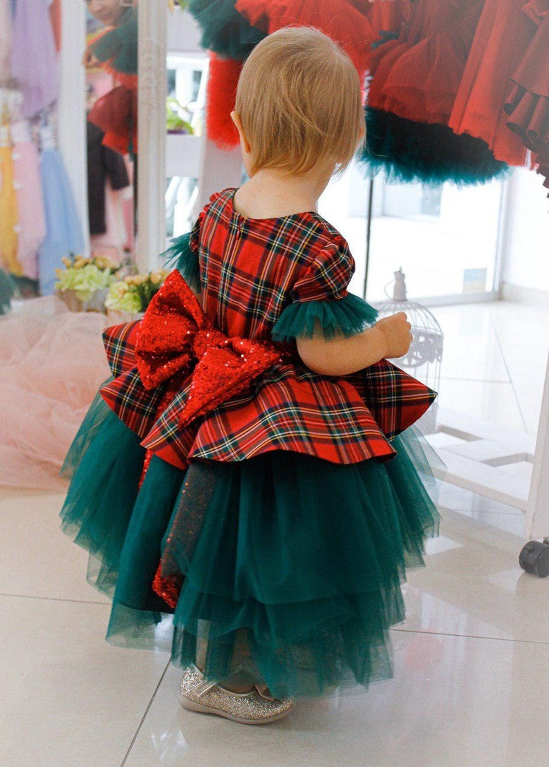 Toddler Girl Holiday Dress Red Plaid Cotton and Emerald Green Etsy