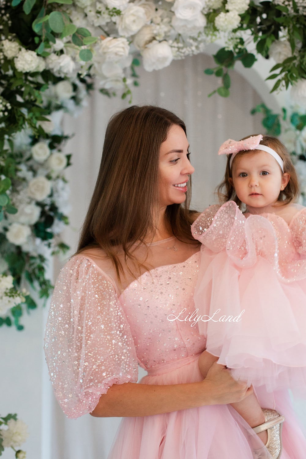 Blush Pink Sparkling Matching Mommy Me Birthday Dress, Wedding Guest Junior Bridesmaid Mother Daughter Wear, Photoshoot Holiday Prom Gown