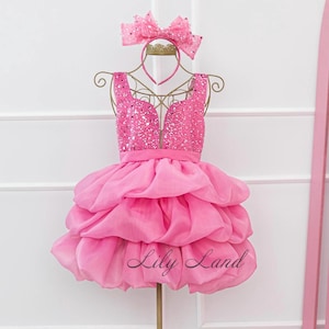 Pink Tutu Birthday Party Toddler Dress, Flower Girl Dress Princess Puffy Dress, Prom Kindergarten Pageant Graduation Gown Special Occasion