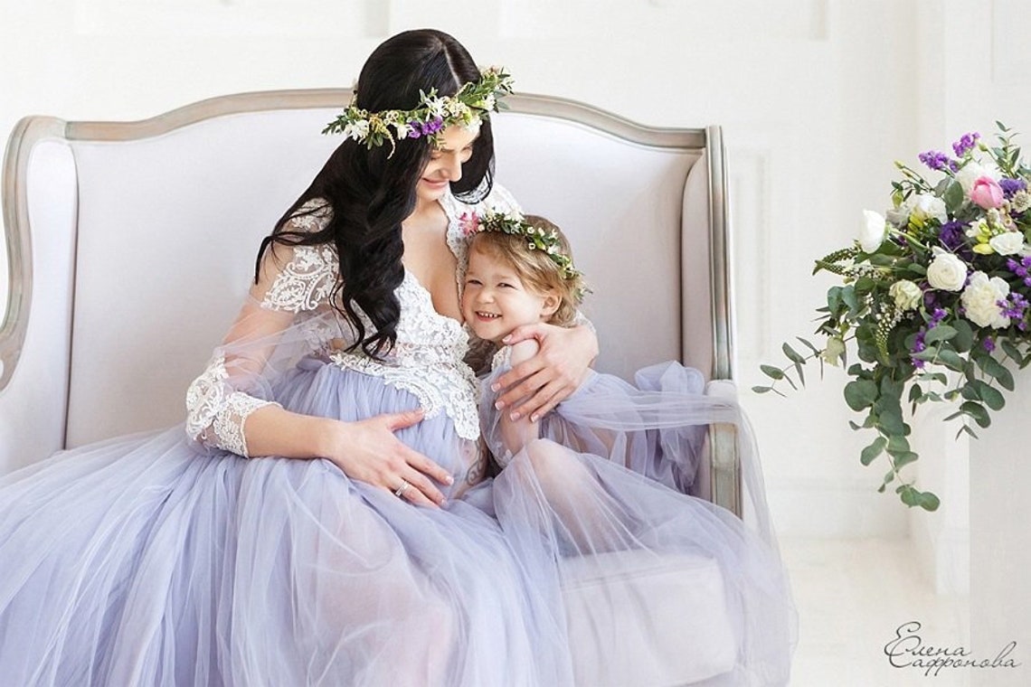 Lavender Maternity Photo Matching Dresses Mother and Daughter | Etsy
