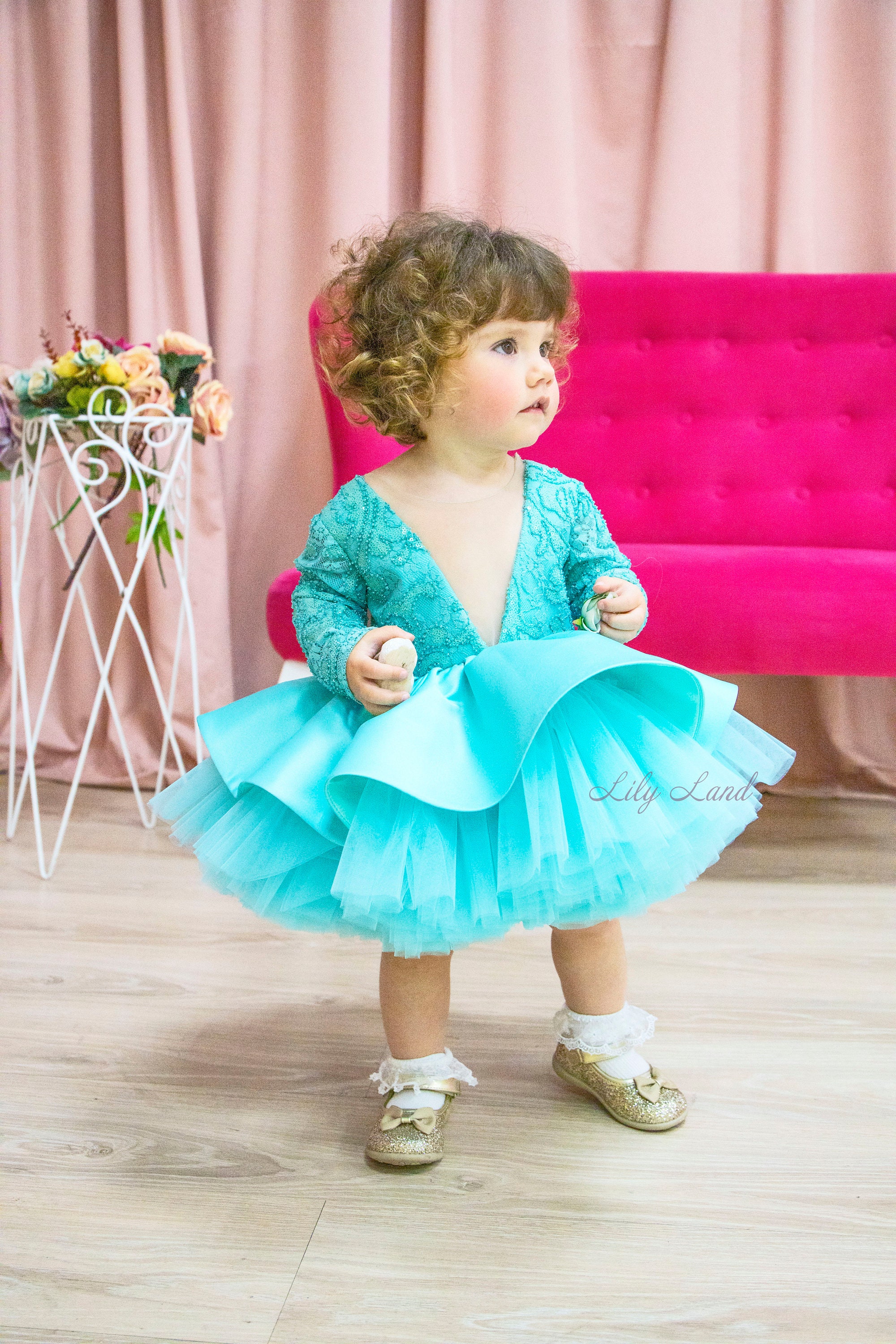 Robe D'été Fille Dentelle Florale - Robe De Baptême, Mariage, Anniversaire, Coupe Trapèze Avec Ceinture