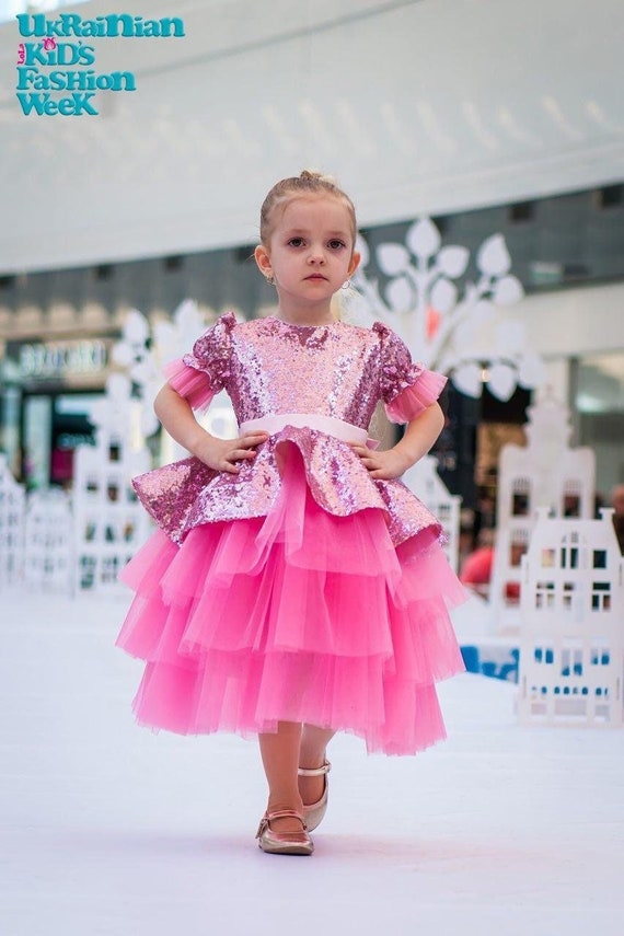Tutu First Birthday Dress Toddler Pageant Dress Birthday Girl Dress Long Puffy Sleeve Dress Red Sparkly Glitter Baby Dress