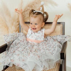 White Floral Tutu Flower Girl Dress, First Baby Birthday Party Dress, Princess Prom Gown, Pageant Toddler Special Occasion Wedding Dress