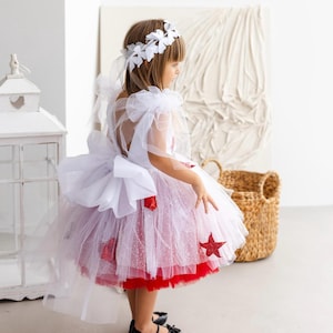 White/Red Baby Doll Tutu Birthday Party Dress, Paris Style Tulle Puffy Photoshoot Outfit, Flower Girl Prom Pageant Gown, Special Occasion