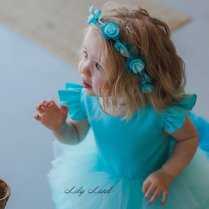 A-line Flutter Sleeves Junior Bridesmaid Dresses Turquoise