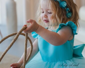 turquoise junior bridesmaid dresses Tea Length Teal Junior Bridesmaid Dress Cyan Little Girl Dress W/Jewel –  DaisyFormals-Bridesmaid and Formal Dresses in 59+ Colors main image 1