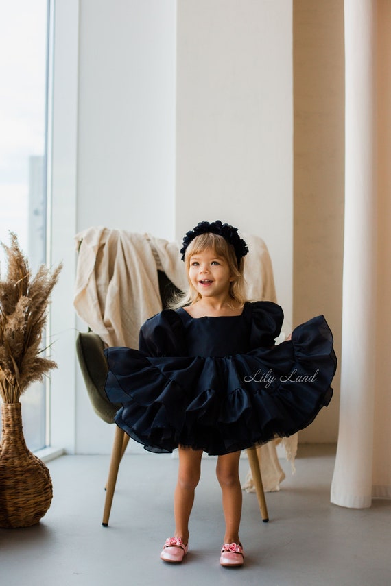 blue dress for baby girl 2Bunnies Peony Lace Flower Girl Dress in Black – 2BUNNIES main image 0
