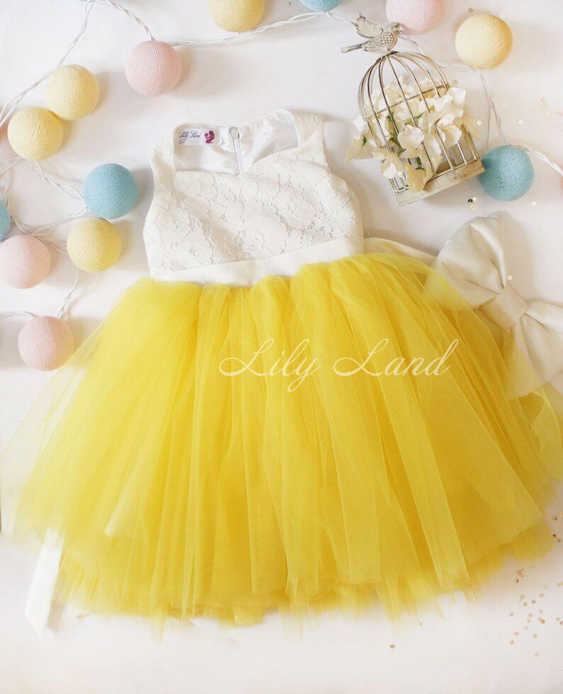 Yellow and Ivory Girls Dress Flower Girl Dress Sunflower Theme Etsy