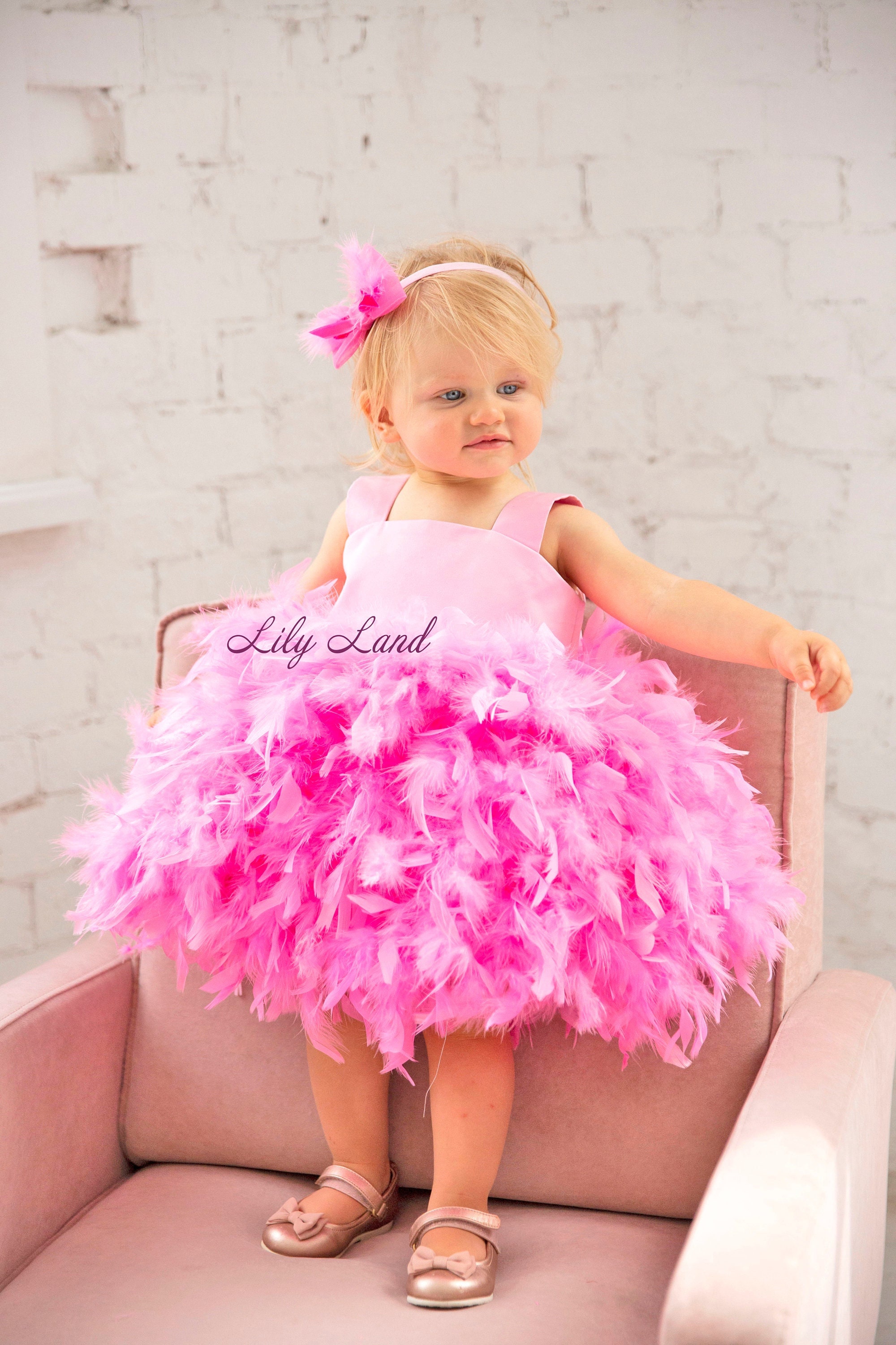 Pink Feather Tutu Dress for Baby Girl 
