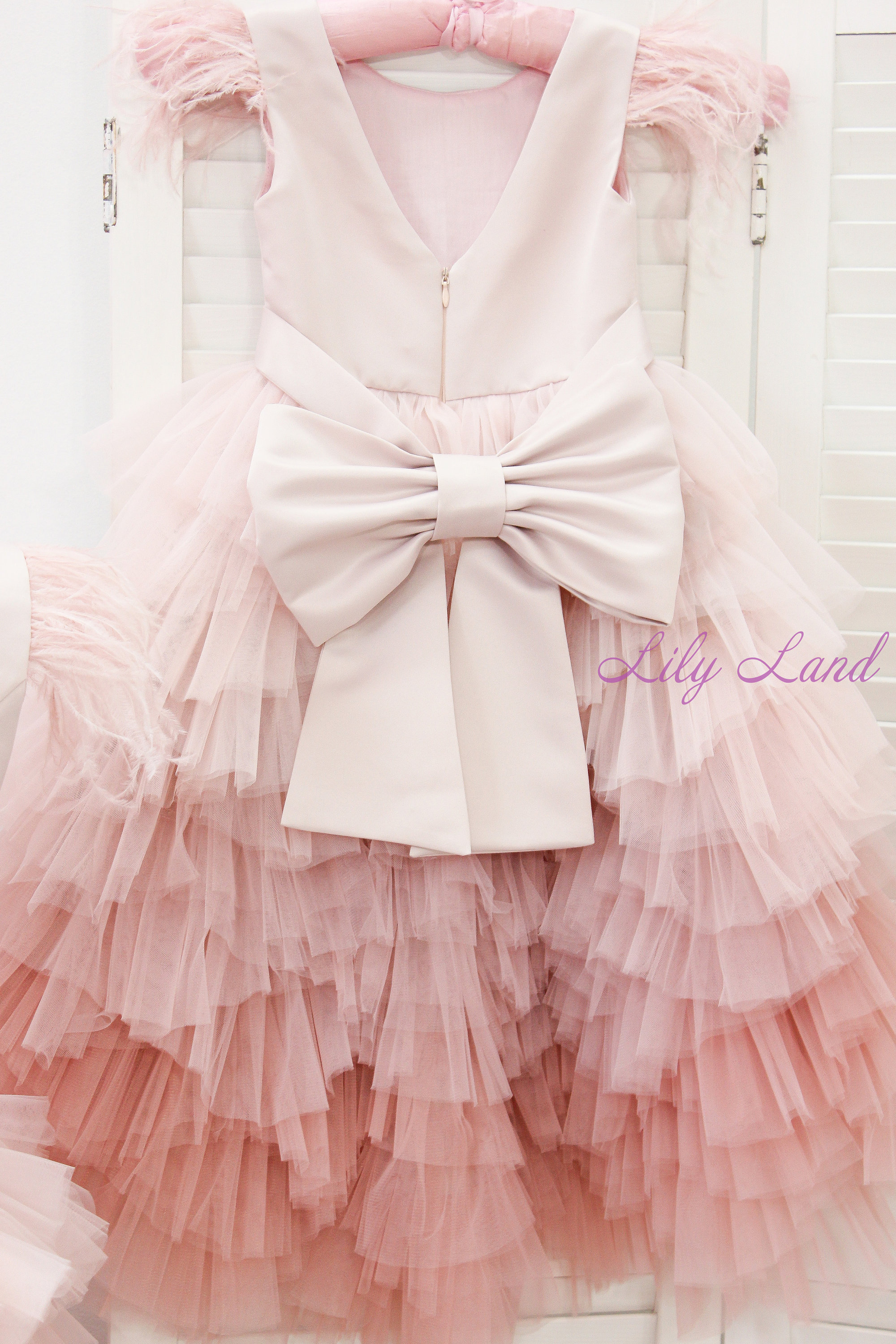 Multilayer Ruffle Gown Blush Prom Dress for Girl Low High Multilayer Ruffled Tulle Skirt Open ...
