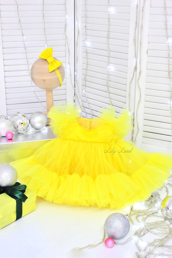 latitud Grifo Viaje Traje amarillo de niña de 1er cumpleaños vestido de niña de - Etsy España