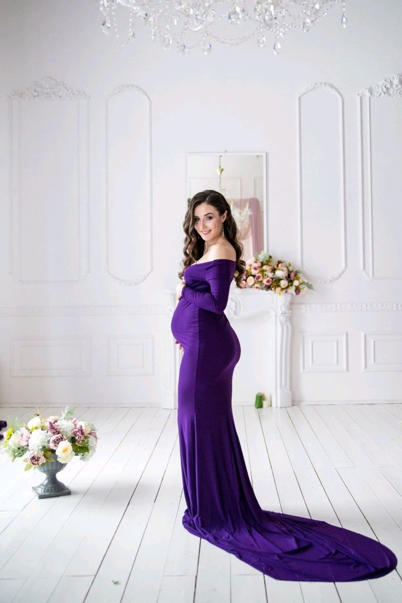 Plum Maternity Dress baby shower dress Fitted Maternity Gown Etsy