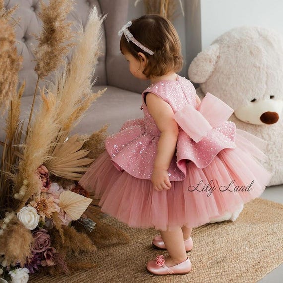 Ready to Ship - Dusty Rose Sparkling Birthday Baby Dress, Flower Girl, Tutu  Toddler Dress, Princess Party Dress, Special Occasion Prom Gown - Etsy