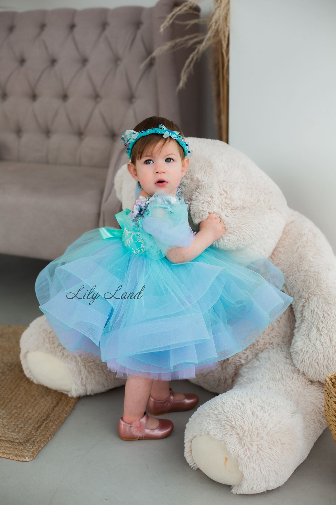 Vestido Tiffany Mint para primeiro aniversário de bebê, vestido