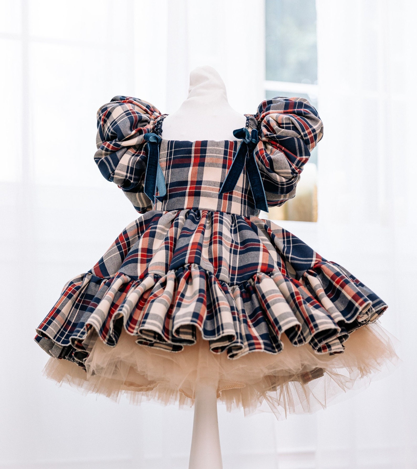 Baby Girl Christmas Dress Blue Red Plaid Gown Christmas - Etsy