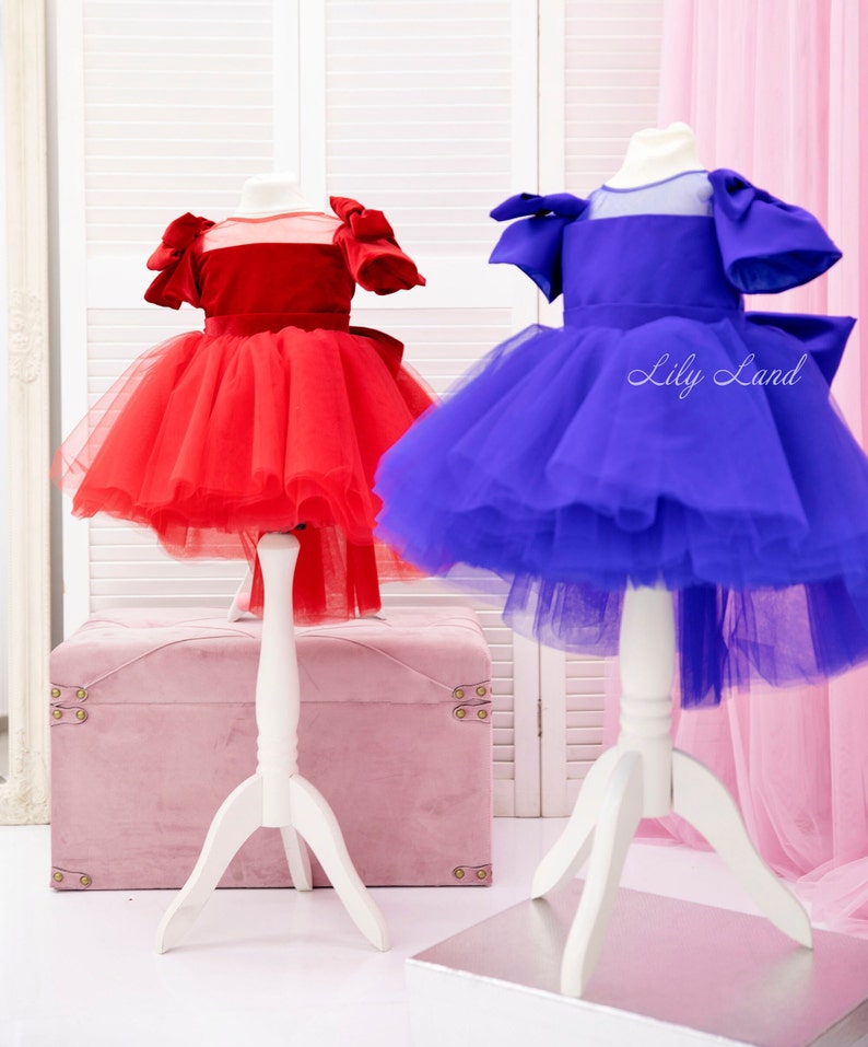 Electric Blue Baby Dress Birthday Girl Dress With Bows on the Etsy