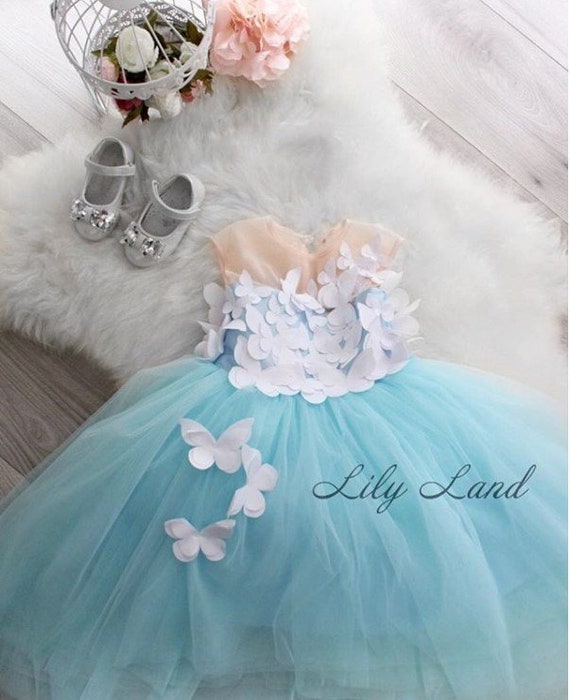 Download Girls Dress 3d Butterfly Applique Blue Girl Dress Dress With Etsy