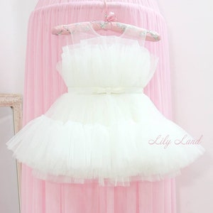 White First Birthday Baby Girl Dress, Tutu Tulle Toddler Party Baby Puffy Dress, Flower Girl Dress, Special Occasion Princess Dress