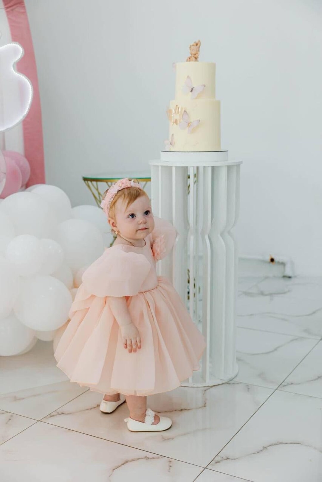 Peach Tutu Puffy Flower Girl Dress, First Baby Birthday Party Dress ...