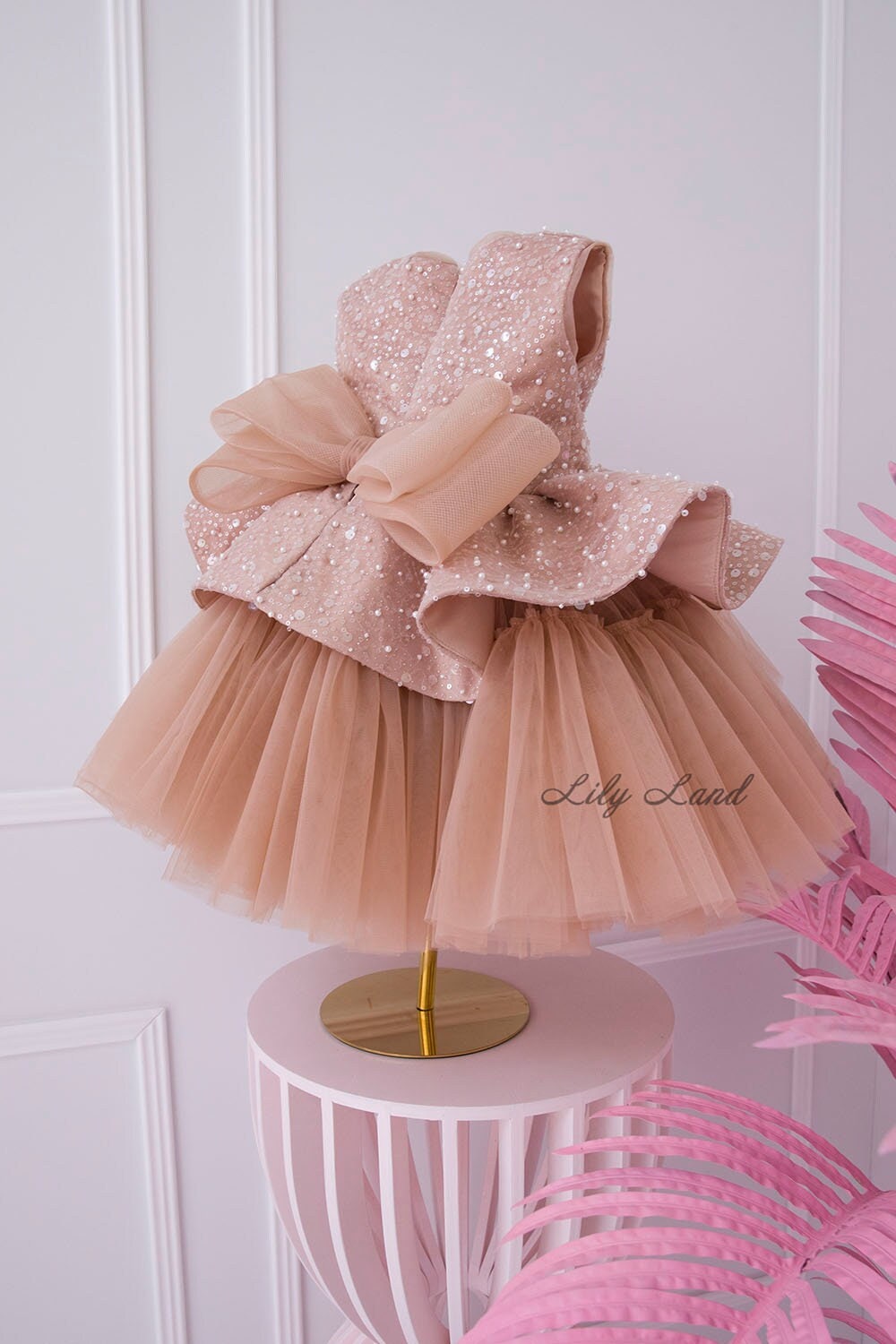 Abito da bambino per compleanno in tutù cappuccino, abito da ragazza di fiori scintillante, abito da ballo per occasioni speciali in tulle per bambini, abito da spettacolo per ospiti di nozze