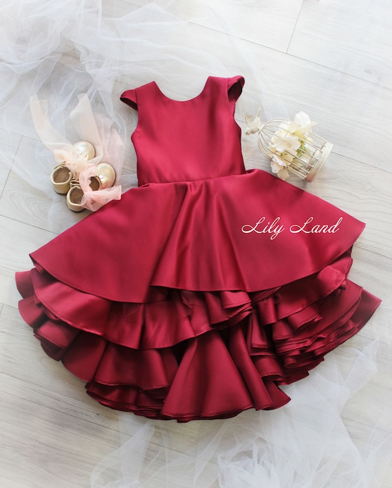 burgundy girls dress