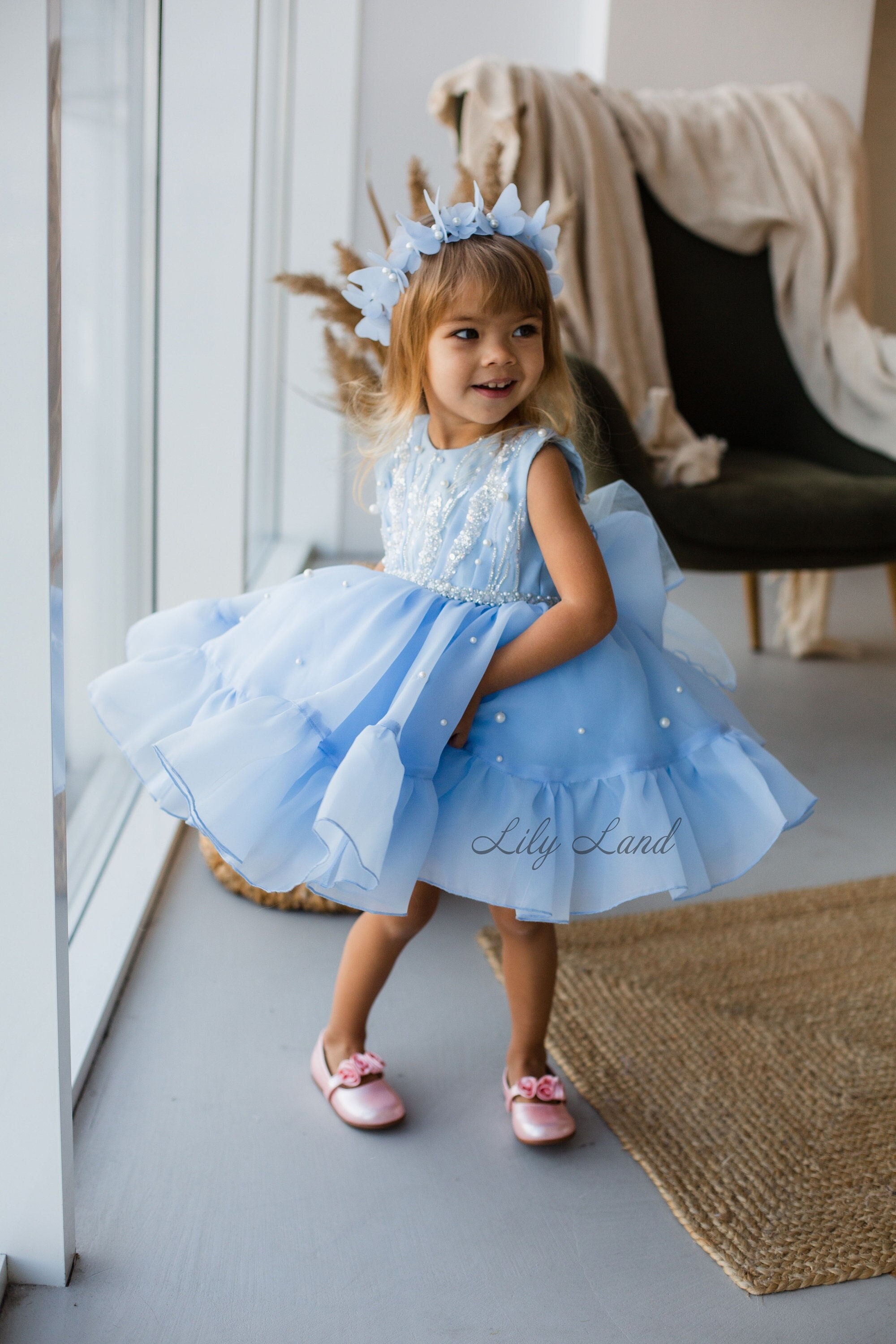 Buy Blue Organza Embroidery Starfish Sequin Dress For Girls by FAYON KIDS  Online at Aza Fashions.