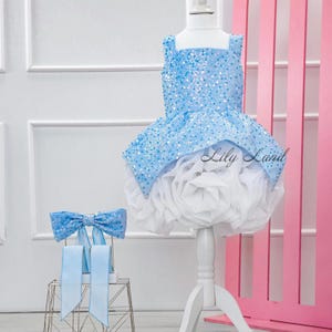 Niebiesko-biała sukienka Sparkl Birthday Pageant Graduation Baby Dress, strój gościa weselnego dla dziewczynki z kwiatami, sesja zdjęciowa Princess na specjalną okazję Pageant Look