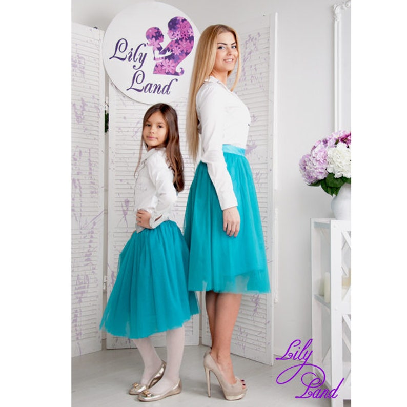 birthday matching clothes mom and daughter the same together formal family outfit Green mint matching tulle skirts for mommy and me