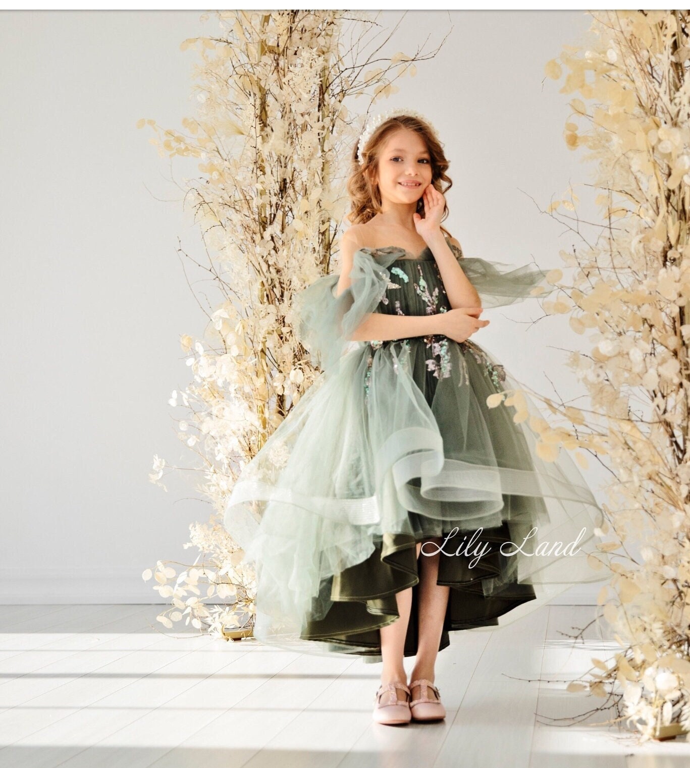 Olive green junior bridesmaid dress 2025