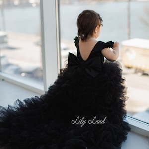 READY TO SHIP - Black Birthday Baby Dress, Flower Girl Dress, Princess Toddler Puffy Prom Pageant Gown Junior Wedding Guest Bridesmaid Dress