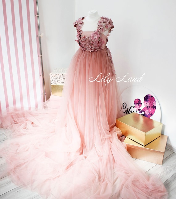 chinese dress ladies Lace Scoop Maternity Photoshoot Long Dress with Sleeves, Pink / XL main image 0