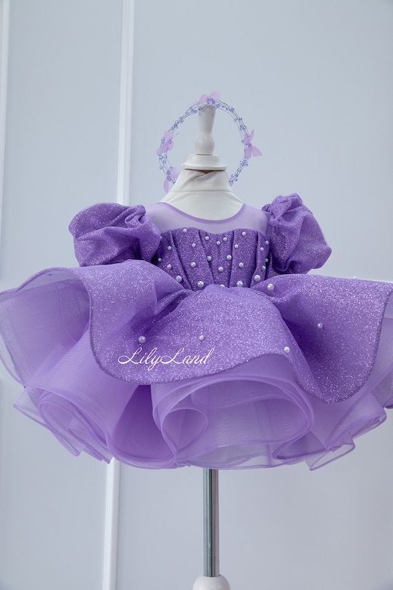 Lavender Puffy Birthday Baby Toddler Dress, Flower Girl Dress, Graduation Pageant Prom Gown, Tutu Special Occasion Wedding Guest Dress