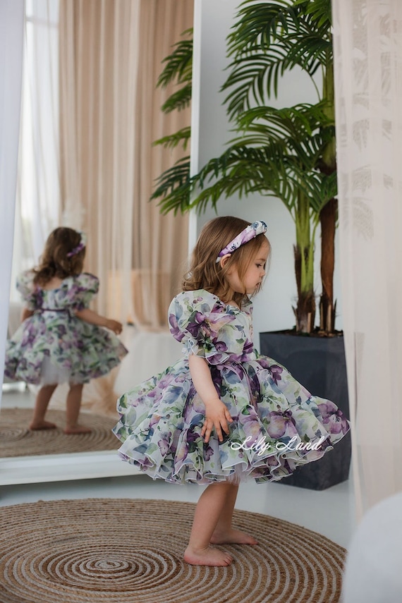floral dress for birthday party Elegant Flower Girl Dress with Floral Details for Weddings Parties J030 Fuchsia / child-8