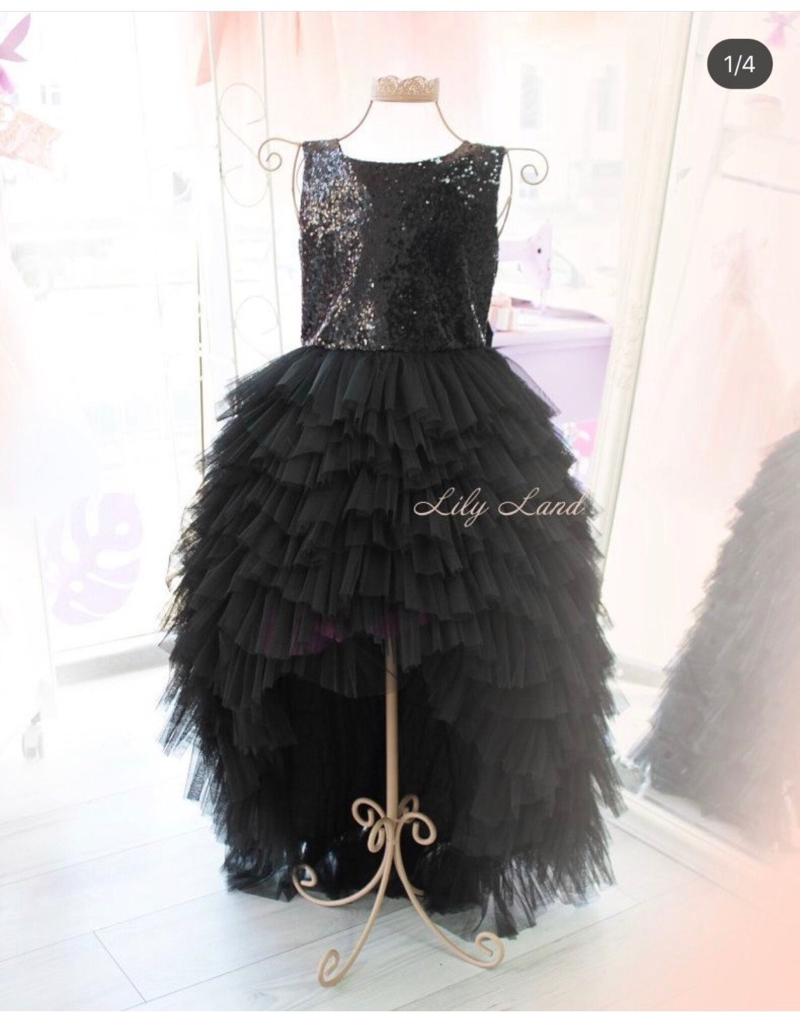 BLACK SEQUIN FLOWER MESH DRESS