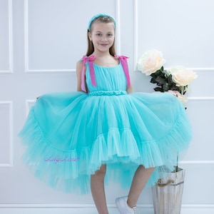 Turquoise Birthday & Prom Gown, Asymmetrical Ruffles Tulle Baby Dress, Dance Party Dress, Tutu Flower Girl Dress, Puffy Pageant Toddler