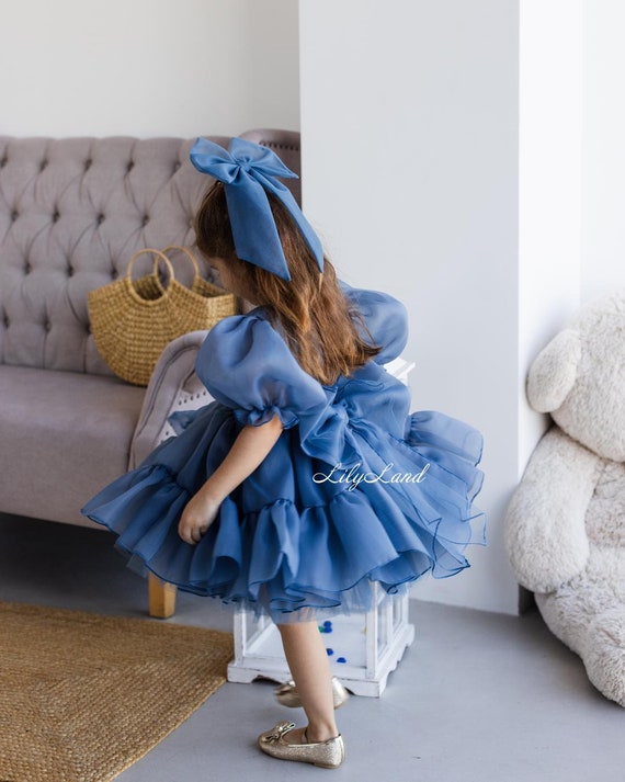 Navy Blue Jeans Tutu Puffy Flower Girl Dress, First Baby Birthday Party  Princess Prom Gown, Pageant Toddler Special Occasion Dance Apparel
