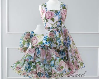 Floral Matching Mom and Me Tutu Wedding Guest Dress, Mom & Daughter Photoshoot Birthday Set Of Mommy And Me Family Look, Bolero, Tutu Puffy