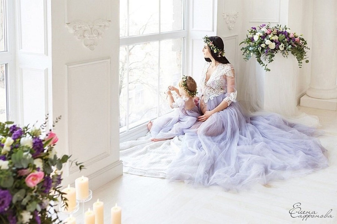 Lavender Maternity Photo Matching Dresses Mother and Daughter Long ...