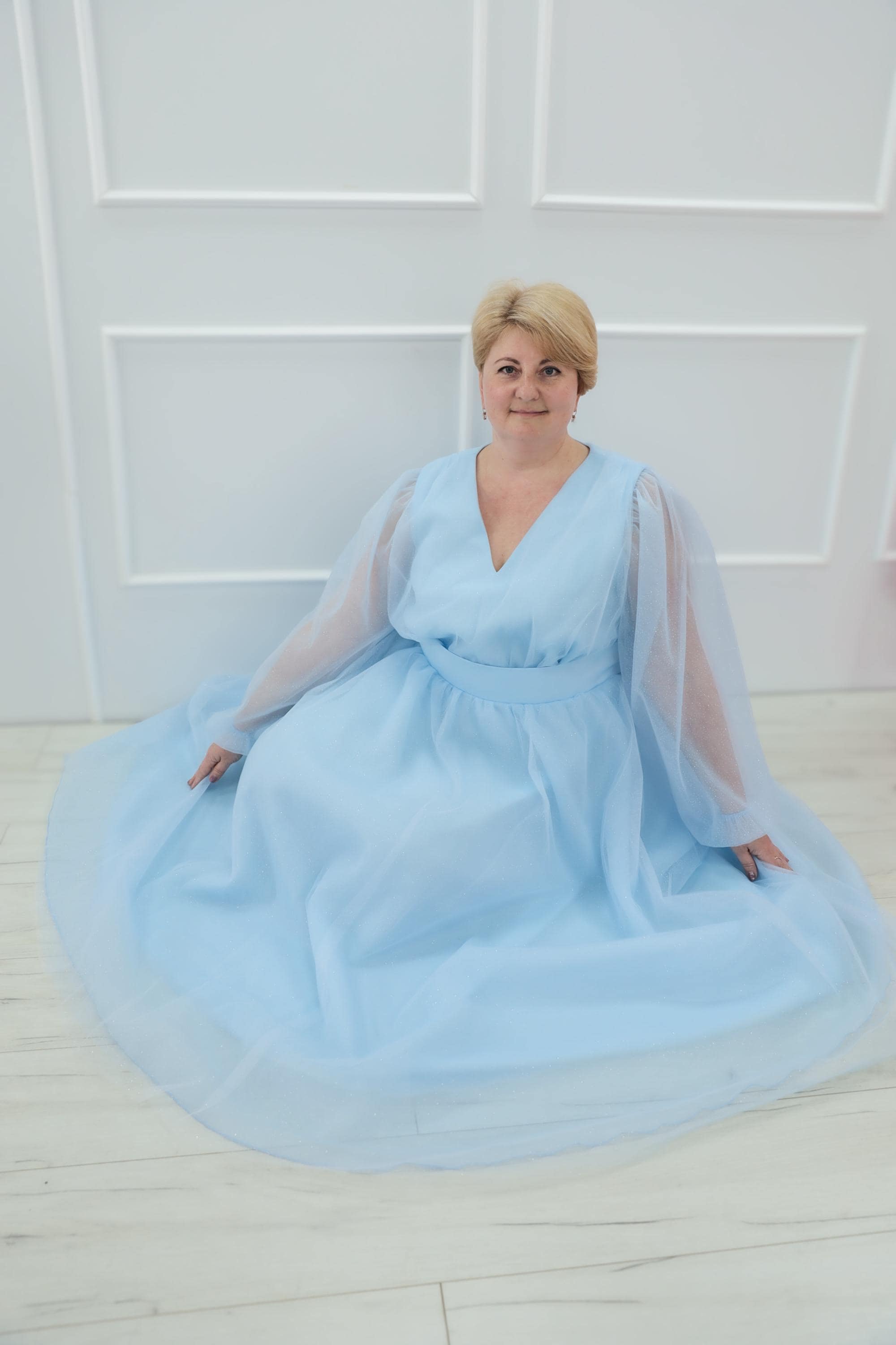 light blue plus dress Wycnly Formal Dresses for Women Short Sleeve V-Neck Solid Summer Long  Dresses Elastic Waist Ruffle Swing Plus Size Chiffon Beach Sun Dress Light  Blue xxl Under $5