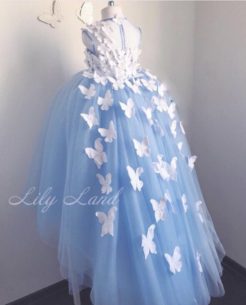 Flower Girl Dress Butterfly Blue Girl Dress Dress With Etsy