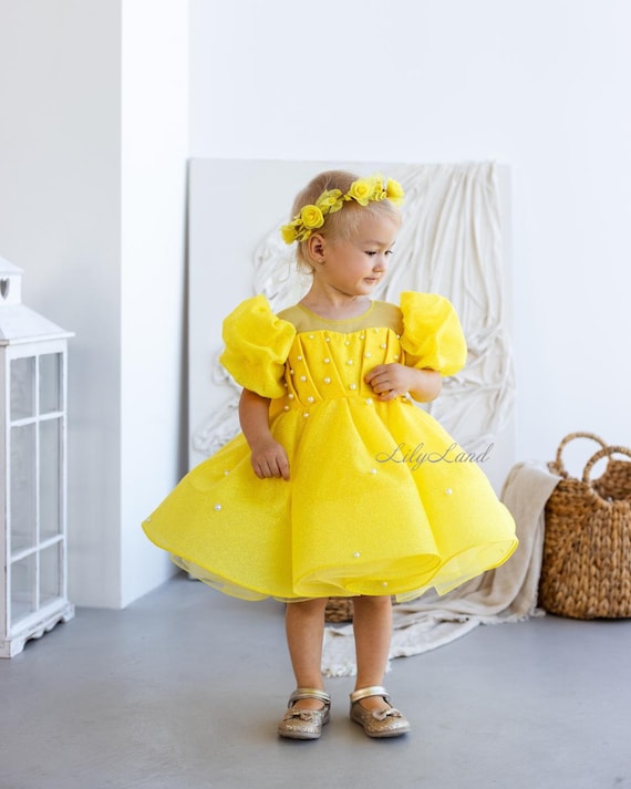 Yellow Sparkling Tutu Puffy Birthday Baby Dress, Flower Girl Dress, Prom  Dance Pageant Gown, Special Occasion Toddler Wedding Guest Dress - Etsy