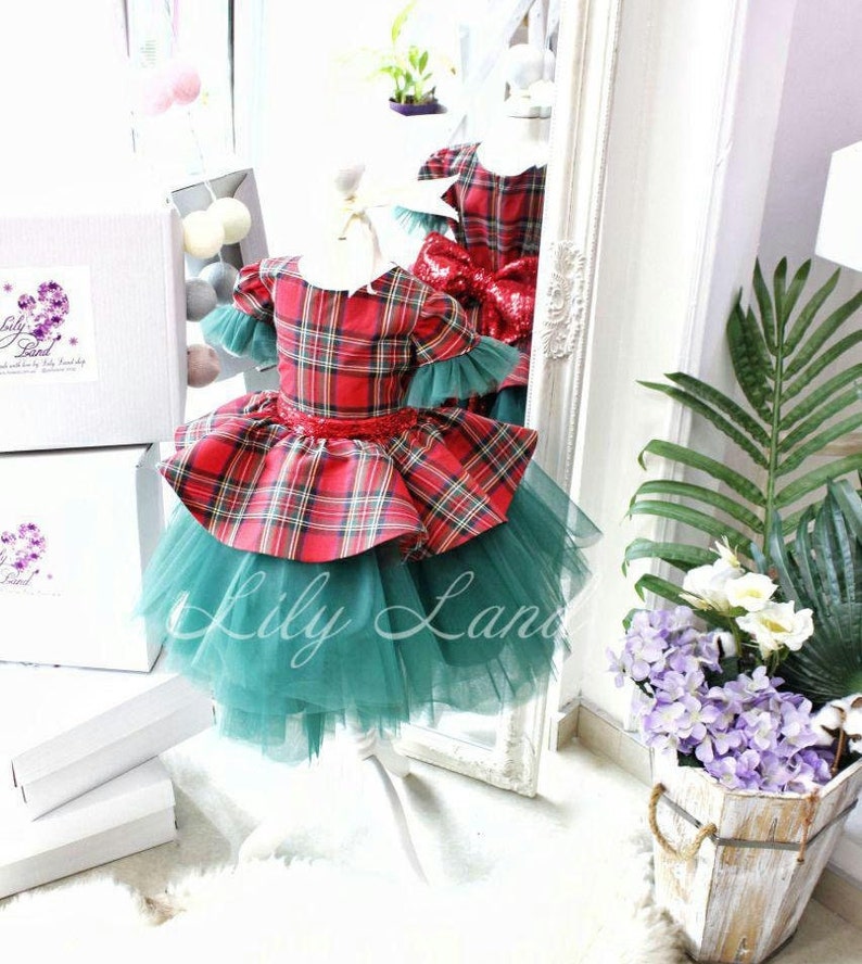 Toddler Girl Holiday Dress Red Plaid Cotton and Emerald Green Etsy