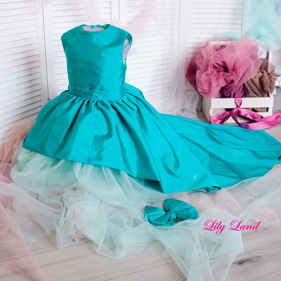Mint Green Dress Girl Dress Mint Tulle Detachable Kids Long Etsy