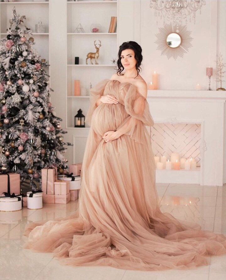 beige christmas dress Champagne wedding matching dresses cappuccino gold dress off shoulder wedding party dress beige dress matching mother daughter outfits
