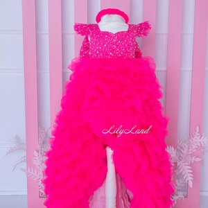 Raspberry Birthday Dress, Flower Girl Dress, Princess Baby Dress, Puffy Dress With Train, Prom Ball Pageant Gown, Doll Photoshoot Dress
