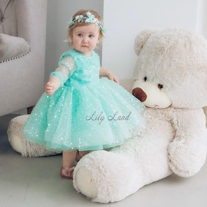 Turquoise Sparkling Tutu Toddler Birthday Dress, Flower Girl, Sequined Special Occasion Pageant Prom Dress, Smash Cake Photo Baby Outfit