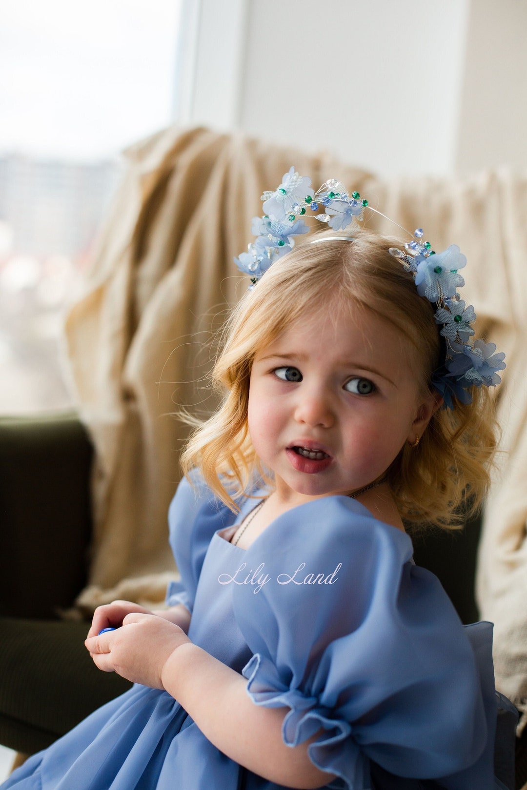Blue Floral Headband Cute Flower Girl Hair Accessories Etsy